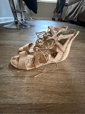 Sam Edelman Lace-Up Tan Wedge Sandals